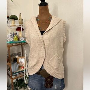 Woodrich Cream Knit Hooded Button Cardigan Sweater Vest w Pockets - Sz Medium
